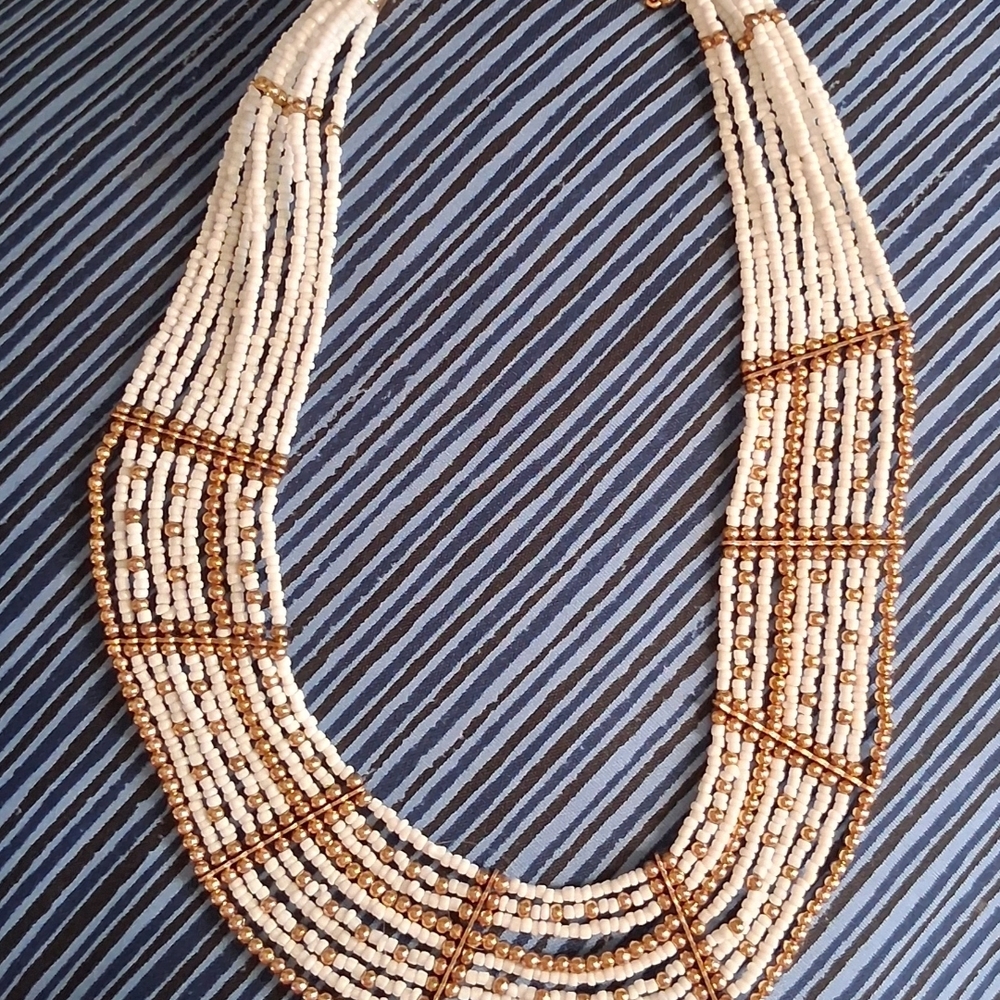 Chic Gold and Cream Beaded Necklace